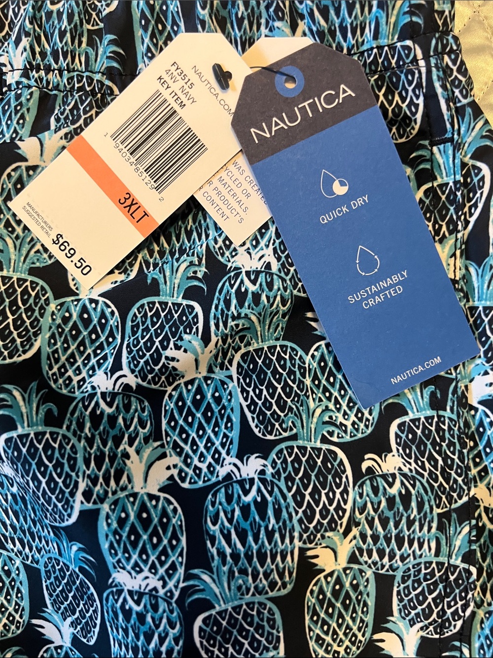 Nautica Men's Pineapple-Print Swim Shorts in Navy Blue